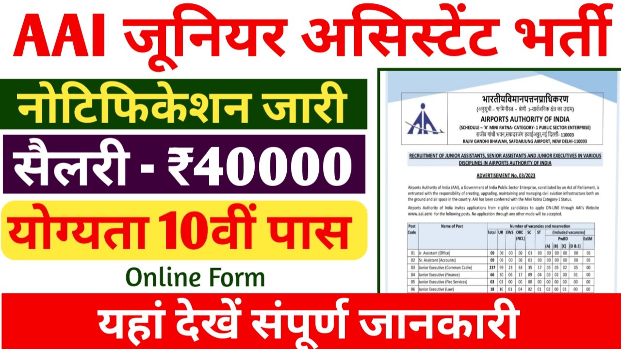 एयरपोर्ट अथॉरिटी में जूनियर असिस्टेंट के पदों पर बंपर भर्ती, यहां देखें संपूर्ण जानकारी - AAI Junior Assistant (Fire Services) Recruitment 2025