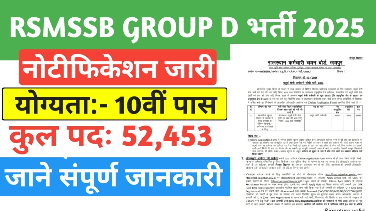 12वीं पास के लिए 52,453 पदों पर बंपर भर्ती, ऐसे करें आवेदन- Rajasthan RSSB 4th Class Recruitment 2025